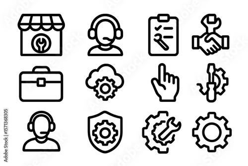 Customer support and maintenance vector illustration for service design, icons in flat style