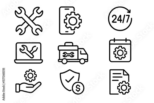 Technical support vector illustration with tools and gear icons for service design