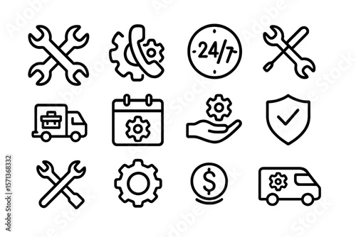 Mechanic service tool and support outline icons vector illustration for repair and maintenance design