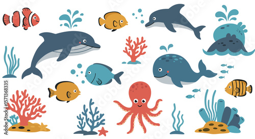 Underwater marine life vector illustration for ocean-themed designs