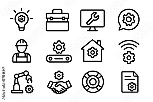 Industrial and engineering icons vector illustration for design projects
