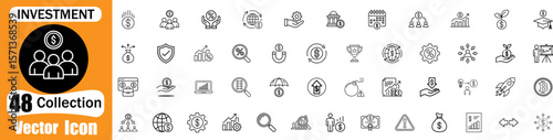 Investment icon set. Containing investor, mutual fund, asset, risk management, economy, financial gain, interest, and stock icons. Solid icon collection.