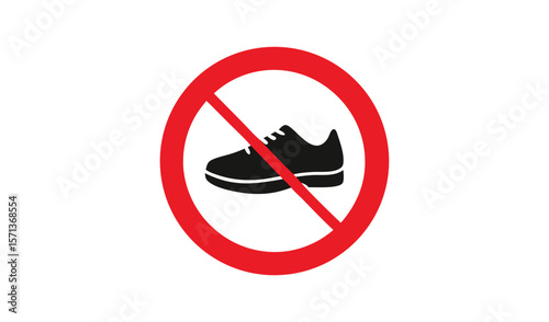 Red prohibition sign with a black shoe inside indicating no footwear allowed