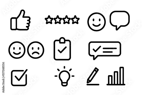 Feedback and evaluation icons vector illustration in minimalist style for design projects
