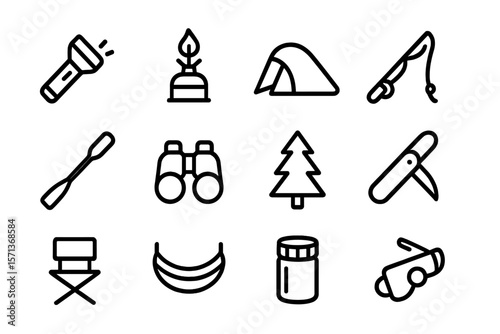 Camping and outdoor adventure vector illustration - icons for design and print projects