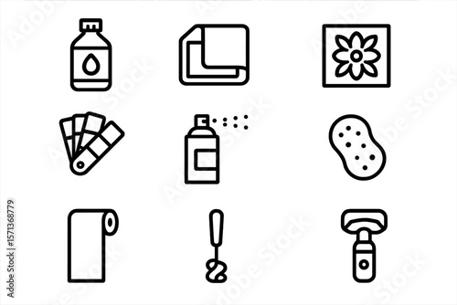 Home cleaning and maintenance tools vector illustration for design and prints in line art style