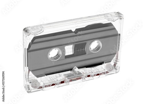 One audio cassette with magnetic tape isolated on white