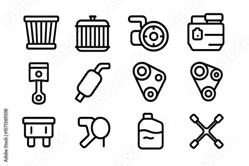 Automotive parts icons vector illustration for car maintenance design in minimal line style