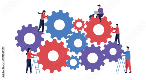 Teamwork and collaboration concept in gear system vector illustration