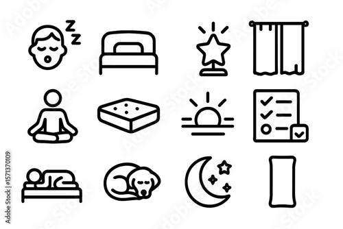 Sleep and relaxation vector illustration with icons for bedtime and meditation design