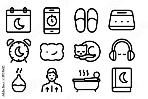 Vector illustration of sleep and relaxation icons for restful night design