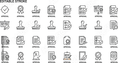 Collection of approval icons with editable strokes on a white background