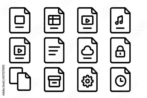 Minimalist vector illustration of multifunctional file icons in line art style for digital use