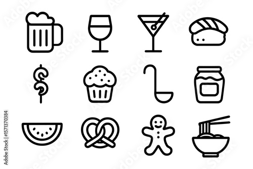 Food and drink icon set vector illustration for menu design in flat style