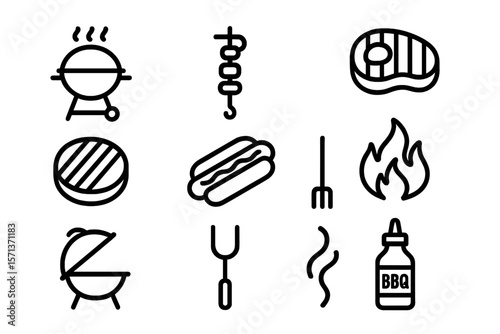 Barbecue line icons vector illustration - grilling symbols for summer bbq party designs
