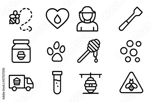 Beekeeping and honey production vector illustration for product design in line art style