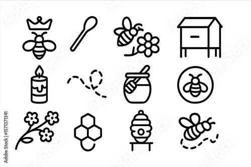 Beekeeping and honey production vector illustration - black line design for posters and cards