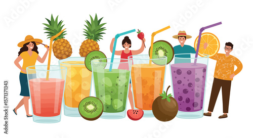 Colorful tropical fruit juice party vector illustration for summer festive design