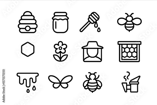 Beekeeping icons collection vector illustration for design and decoration in line style