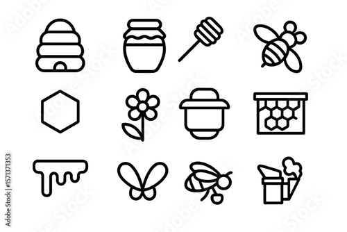 Vector illustration of beekeeping icons for honey-themed designs