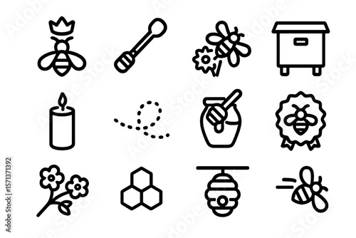 Honey and beekeeping icons set vector illustration - perfect for nature and apiary design projects