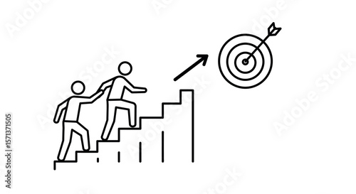 Teamwork and success concept vector illustration - line style design for motivation and guidance