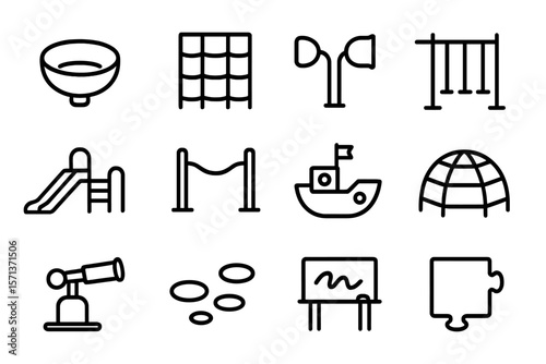 Children's playground vector illustration: minimalist icon set for educational and recreational design