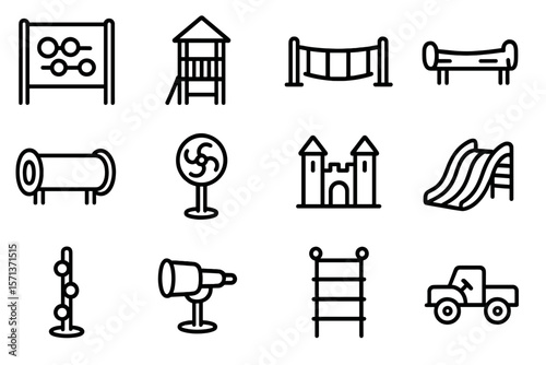 Playground equipment vector illustration: line style for design, card, and poster
