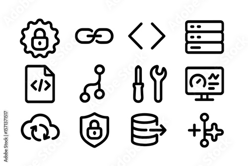 Security and technology icon set vector illustration for design and web