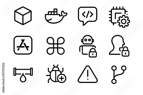 Technology and security icons: flat vector illustration for web and app design