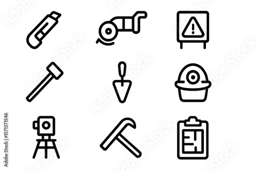 Construction tools vector illustration - flat icon set for industrial and building concepts