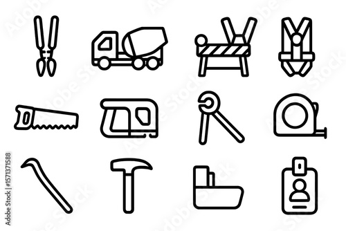 Construction and tool icon set vector illustration for design projects in minimalist style