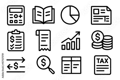 Finance and accounting icon set vector illustration for business and financial design projects