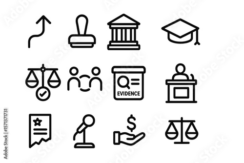 Law and justice vector illustration: legal icons for education, court, evidence, and equilibrium design