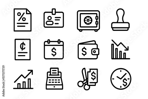 Financial and business icons set vector illustration for web and print design