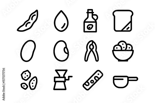 Black food and kitchen line icons vector illustration for design