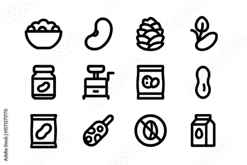 Flat style nut and seed icons vector illustration for healthy food and packaging design