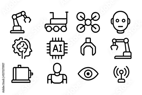 Artificial intelligence and robotics icons vector illustration set for technology design