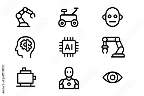 Futuristic technology and robotics vector illustration - modern icons for ai and automation design