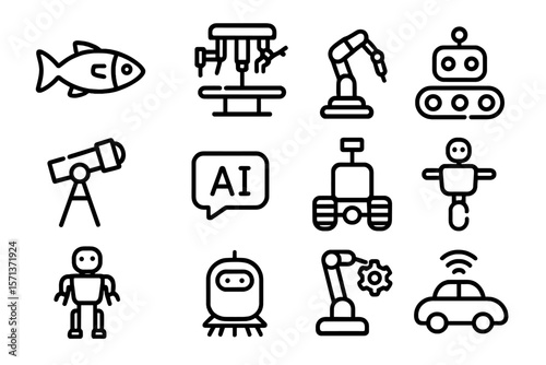 Modern technology and robotics line icons vector illustration for design and digital projects