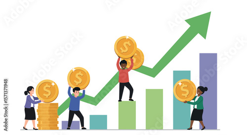 Business growth with people and money concept vector illustration for financial success design