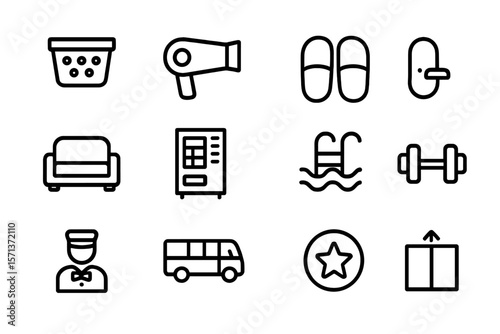 Hotel amenities icons set vector illustration for design projects and infographics