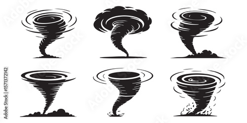 Collection Of Black Tornadoes Cyclone Weather Disaster Vector Illustration Isolated On White Background Dangerous Natural Phenomenon Climate Change