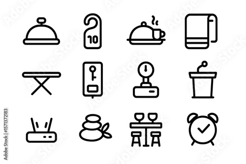 Hotel amenities and services icon set vector illustration for design