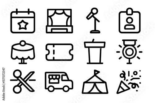Event and festival icons vector illustration: line style symbols for design