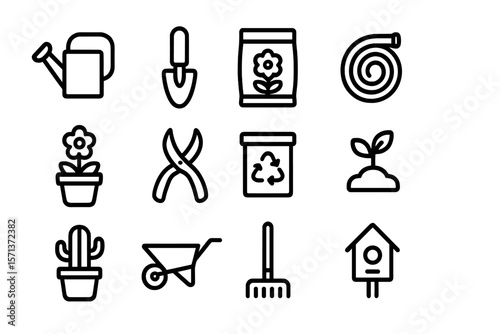 Gardening tools and icons vector illustration: essential elements for garden design