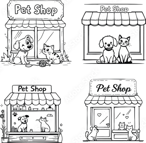 Pawprints and Windows: A Whimsical Look into the Heart of Pet Shops Tails, Tanks, and Yarn—Where Each Pane Holds a Different Story Four Facades of Friendship Framed in Furry, Fishy Delight