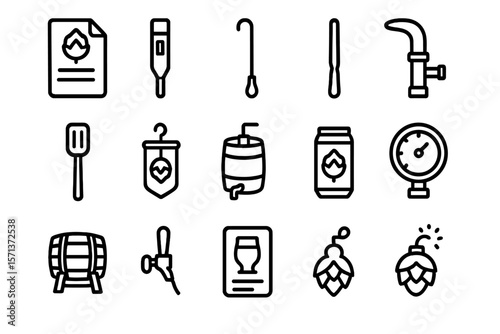 Craft beer brewing icon set vector illustration in flat design style for brewing enthusiasts and designers