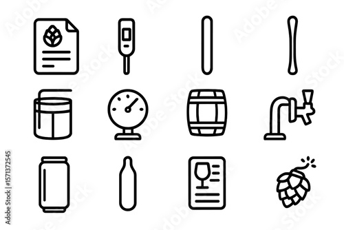 Brewing equipment line icons vector illustration for beer and craft brewery design