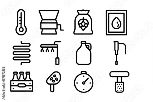 Brewing equipment line vector illustration for craft beer design projects